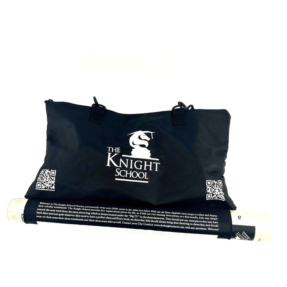 The Knight School Portable Roll Up Chess Set with Carrying Bag Black White